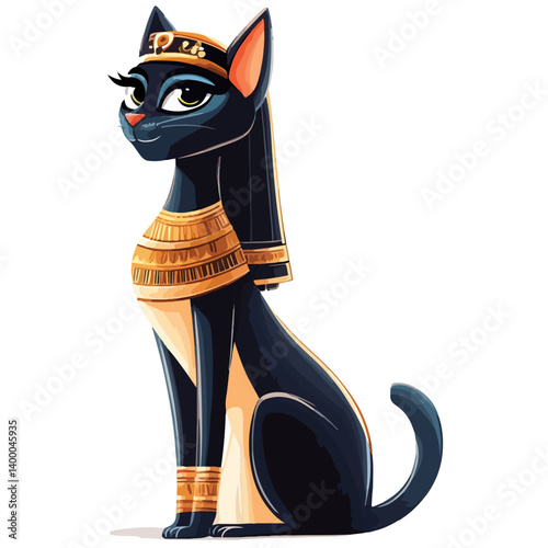 Bastet goddess color flat illustration for web and mobile design