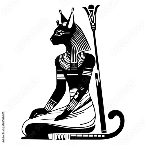 Bastet goddess color flat illustration for web and mobile design