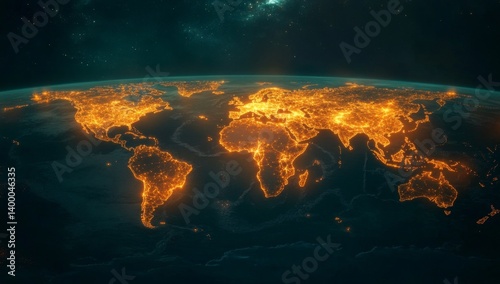 Global nighttime lights, illuminated world map, space view