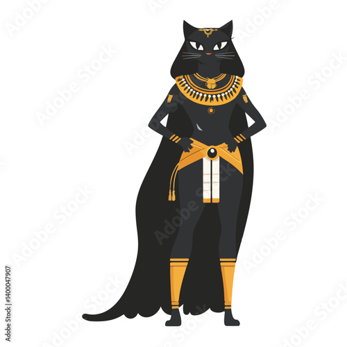 Bastet goddess color flat illustration for web and mobile design