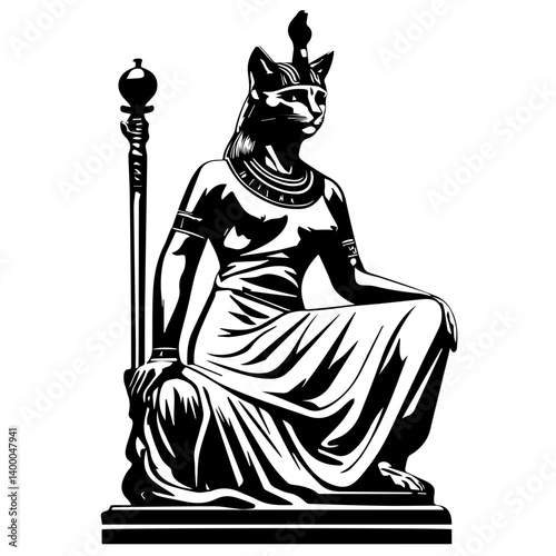 Bastet goddess color flat illustration for web and mobile design