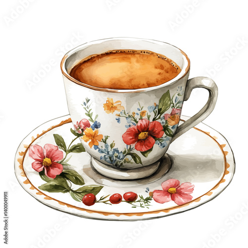 Turkish Coffee, vector watercolor illustration, isolated on a white background.