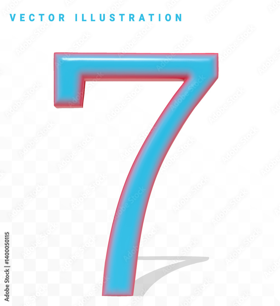 3D Blue number seven with red outline. Vector Illustration 3D Blue number seven with red outline. Vector Illustration