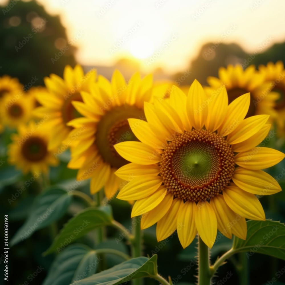 Fototapeta premium Close-up of sunflowers illuminated by sunlight, sunlight, sunflowers