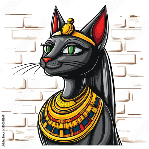 Bastet goddess color flat illustration for web and mobile design