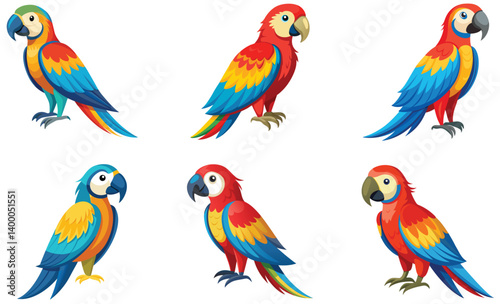 set of colorful macaw isolated on white background