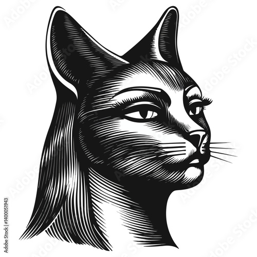 Bastet goddess color flat illustration for web and mobile design