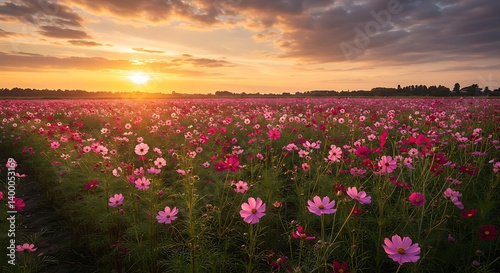 Sunset's Embrace: Cosmos Bloom AI Generated