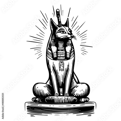 Bastet goddess color flat illustration for web and mobile design