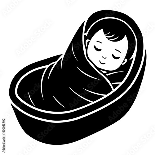 A newborn baby wrapped in a soft blanket, lying in a hospital bassinet, with gentle lighting and a peaceful expression. A joyful atmosphere