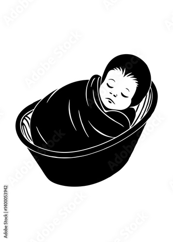 A newborn baby wrapped in a soft blanket, lying in a hospital bassinet, with gentle lighting and a peaceful expression. A joyful atmosphere