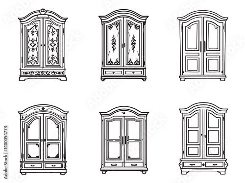 Classic Armoire Black Line Sketches