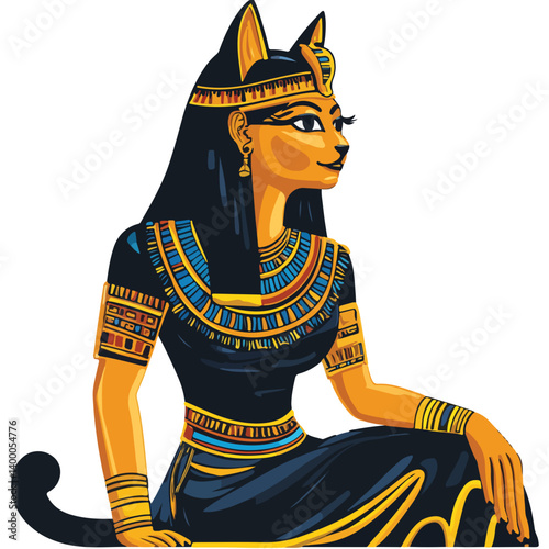 Bastet goddess color flat illustration for web and mobile design