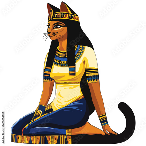 Bastet goddess color flat illustration for web and mobile design