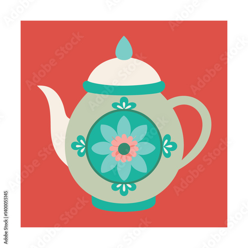 Vector illustration design of a vintage teapot and teacup set, a tea pot symbol for a restaurant menu or kitchen decoration