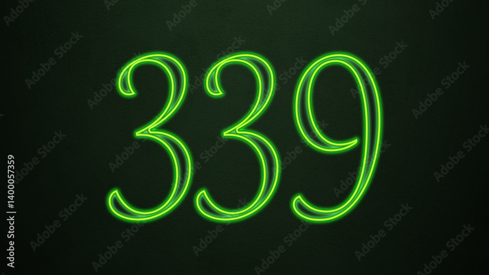 Neon glowing green number design of 339 on dark background.