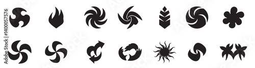 Abstract Geomagnetic Shape company logo bundle spiral swirl motion energy texture flower botanical outline decorative icon business vintage symbol set circle leaf fire water bird wing