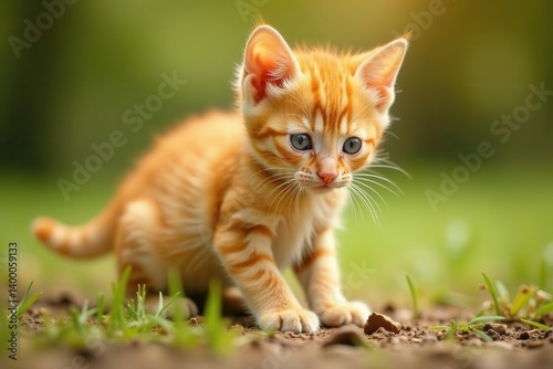 Wallpaper Mural Curious ginger tabby kitten explores, isolated , animal, white background, pet Torontodigital.ca