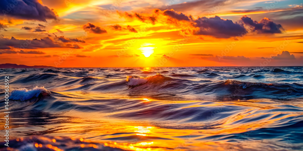 Obraz premium A glowing sunset reflecting on rippling ocean waves