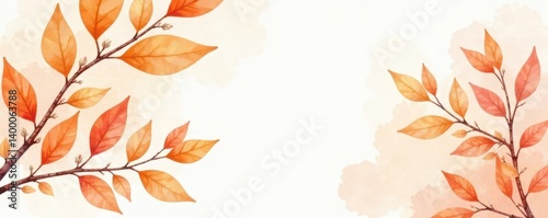 Watercolor orange branch, vibrant leaves Ideal wedding stationery , stationery, print