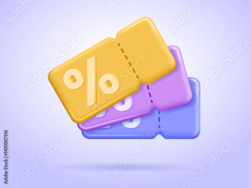 Discount coupon price tag for special offer, loyalty program or sale promo in pseudo 3d style. Perfect for online shopping and banners. 3d vector illustration.