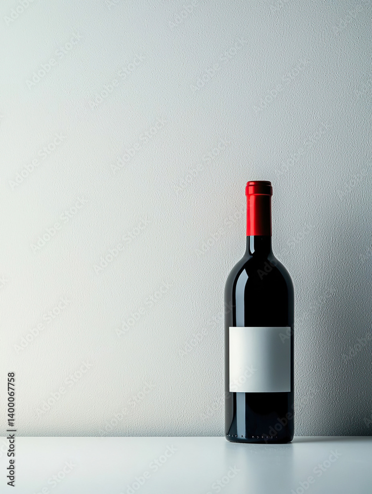 Elegant red wine bottle with blank label, perfect for customization and special occasion celebrations. Elegant red wine bottle with blank label, perfect for customization and special occasion celebrations.