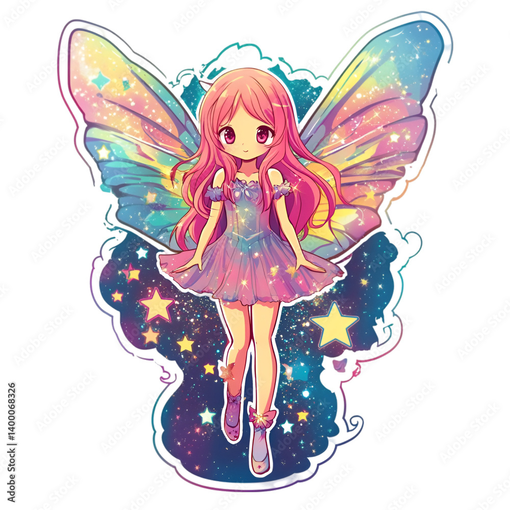 Whimsical fairy character in a starry night sky fantasy illustration magical environment colorful viewpoint Whimsical fairy character in a starry night sky fantasy illustration magical environment colorful viewpoint