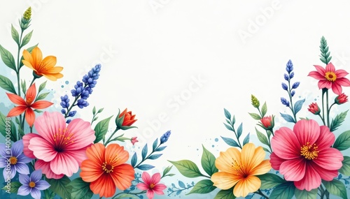 Vibrant watercolor wildflowers in a lush, intricate arrangement , bloom, summer