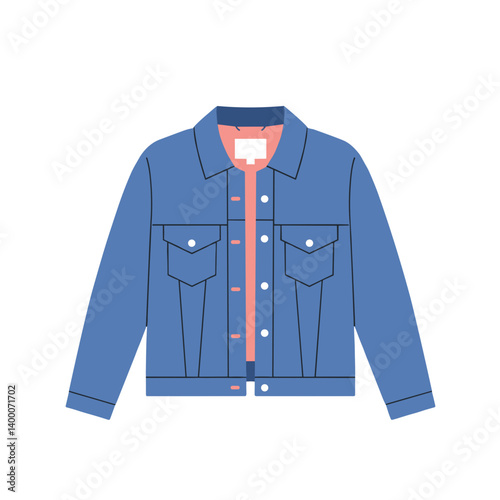 Blue denim jacket flat illustration on white background  