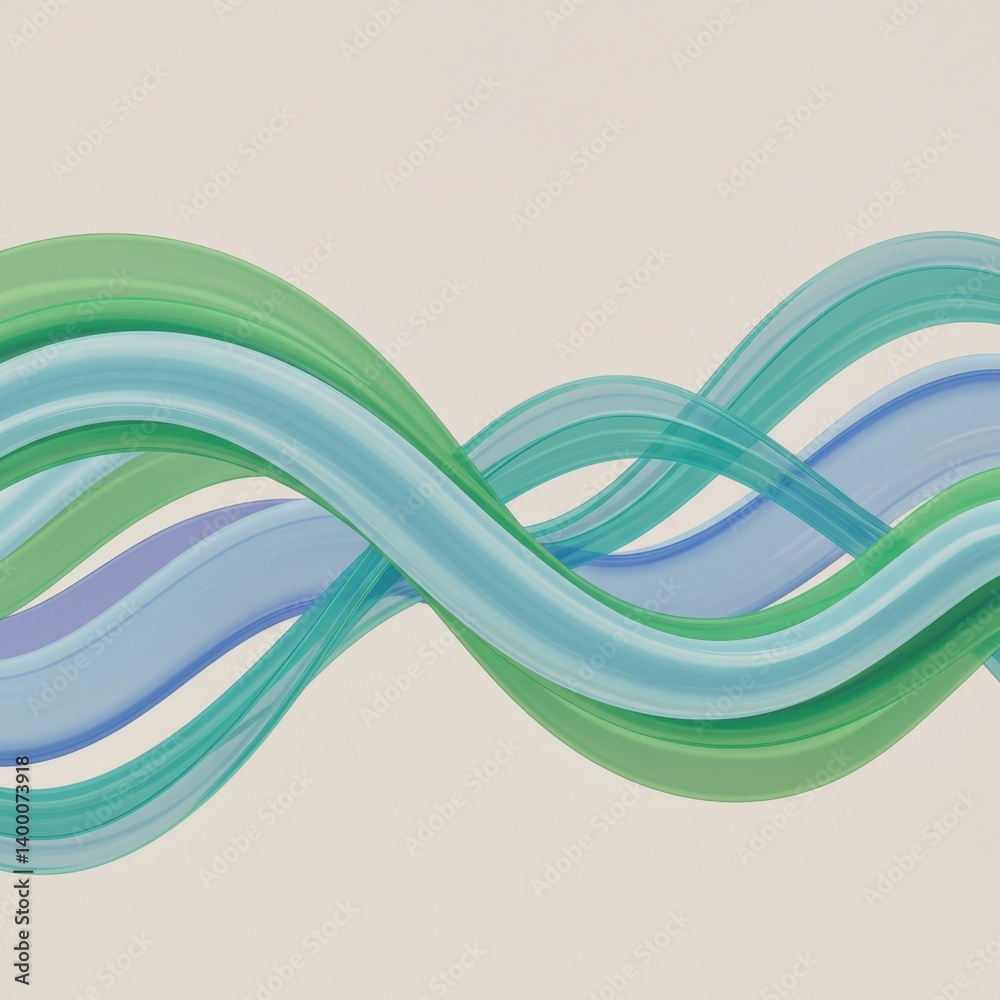 Fototapeta premium Abstract Wave Design: Intertwined Teal, Green, and Blue Curves on a Beige Background