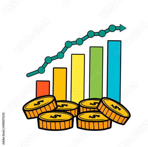 business graph with arrow & gold coin