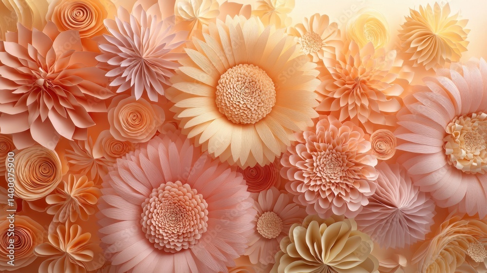 Overhead view of a colorful bunch of handmade crepe paper flowers arranged beautifully on a white background Overhead view of a colorful bunch of handmade crepe paper flowers arranged beautifully on a white background