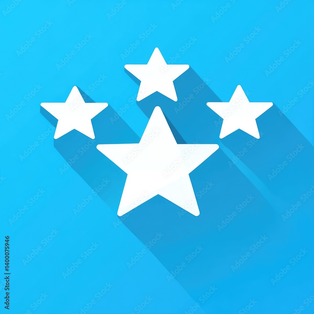 Obraz premium Stars Icon. A group of white stars on a light blue background with drop shadow. The stars are simple, outlined shapes, in a cluster, suggesting a rating or positive feedback