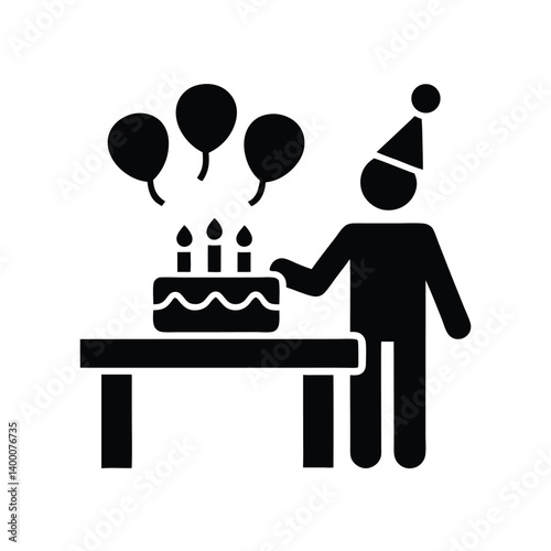 Celebration Icon with Cake Candles Balloons Party Hat on Transparent Background