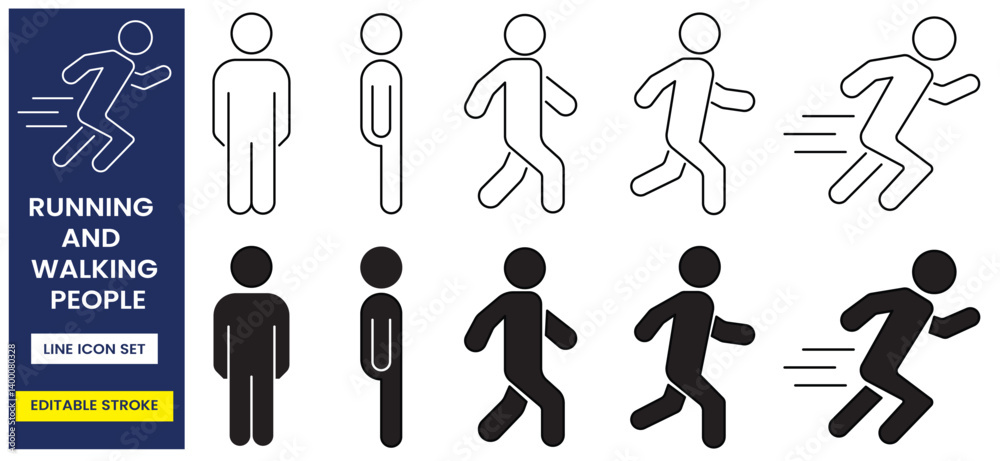 Running and walking people icons set, people symbol, icons of people, running icon, walking people icon, editable stroke Running and walking people icons set, people symbol, icons of people, running icon, walking people icon, editable stroke