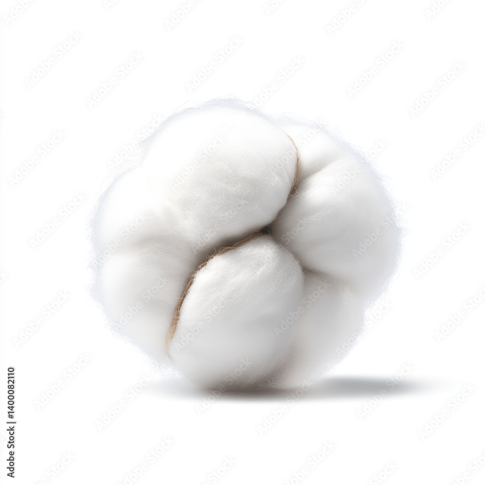 Fluffy cotton ball with soft white fibers, perfect for various crafts and textiles. Its natural texture adds warmth and comfort on plain white background Fluffy cotton ball with soft white fibers, perfect for various crafts and textiles. Its natural texture adds warmth and comfort on plain white background