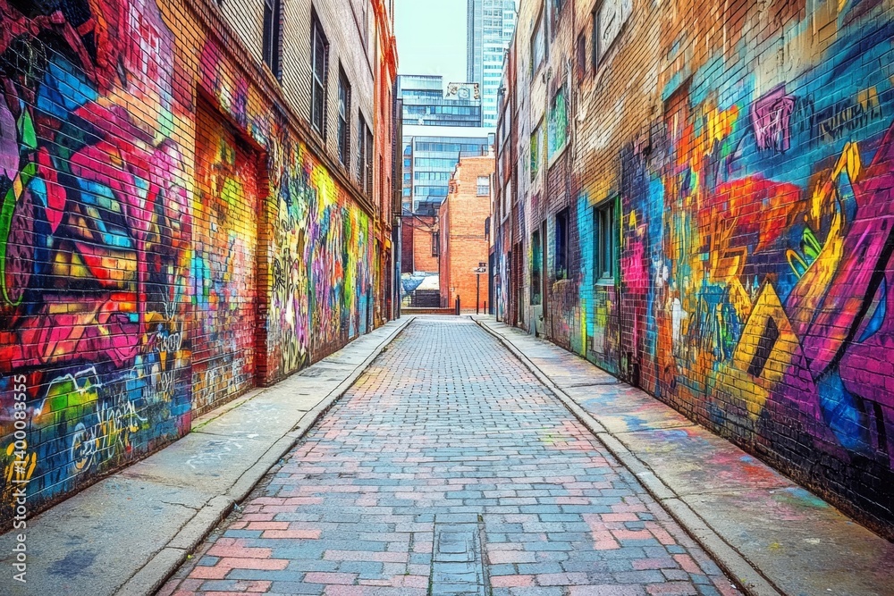 Fototapeta premium Urban Alleyway Vibrant with Street Art