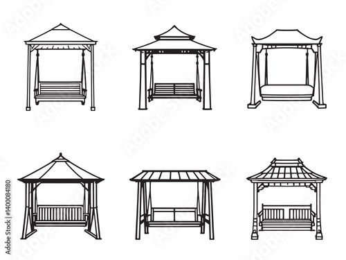 Outdoor Gazebo Swing Line Art Set