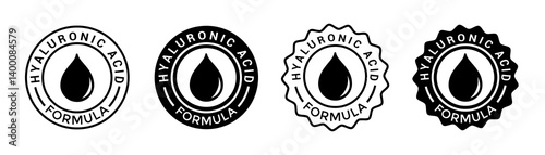 skincare formula hyaluronic acid badge, stamp, seal, sticker, logo, emblem monochrome color black white. beauty care, body care ingredients with hydrating system