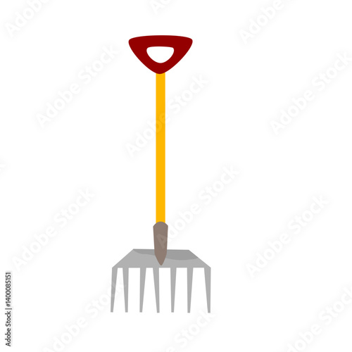 Gardening Tool:  Red-Handled Garden Rake Illustration