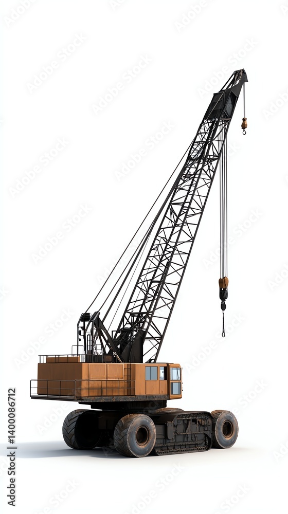 Fototapeta premium a mobile crane clipart, heavy lifting vehicle, 3D illustration, industrial colors, isolated on white background