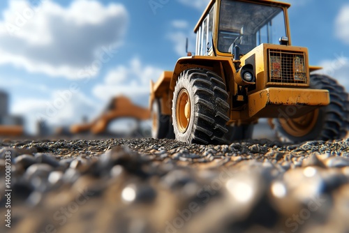 Historicalthemed grader in retro construction zone, vintage machinery look, 3D illustration photo