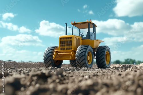 Historicalthemed grader in retro construction zone, vintage machinery look, 3D illustration photo