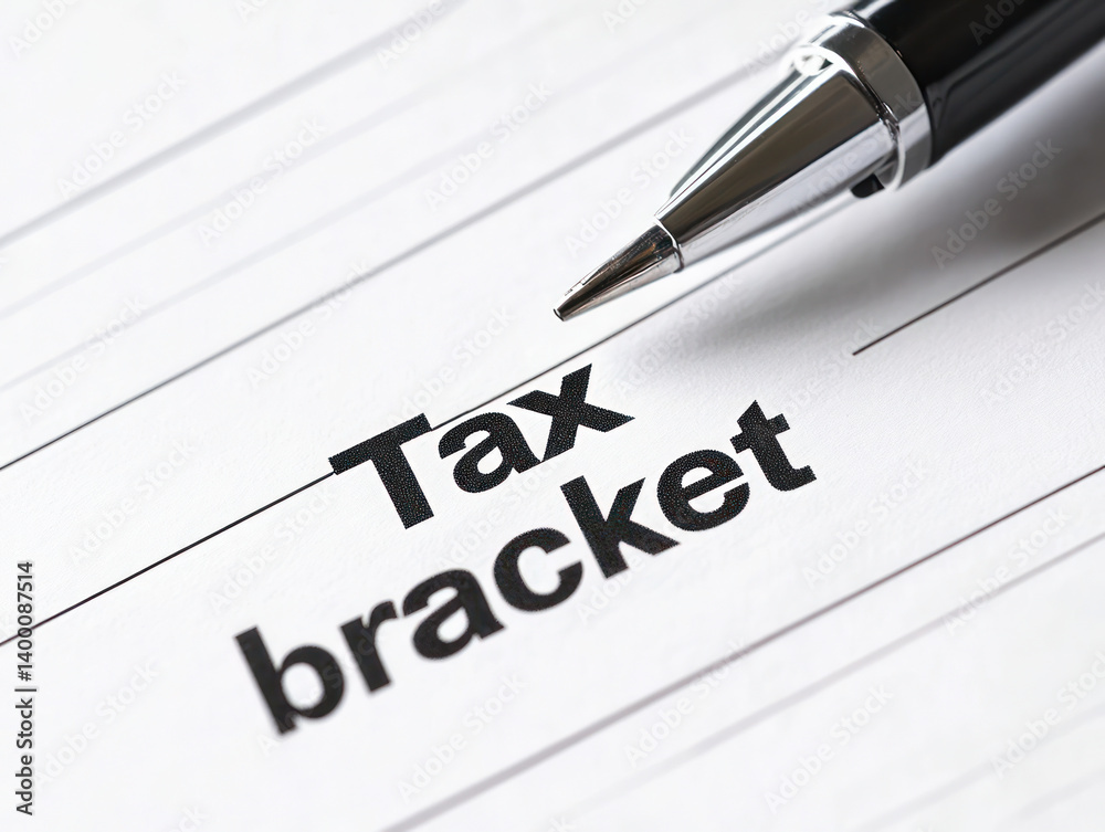 Tax document with pen highlighting term Tax bracket, emphasizing financial details. This captures essence of tax preparation and financial planning Tax document with pen highlighting term Tax bracket, emphasizing financial details. This captures essence of tax preparation and financial planning