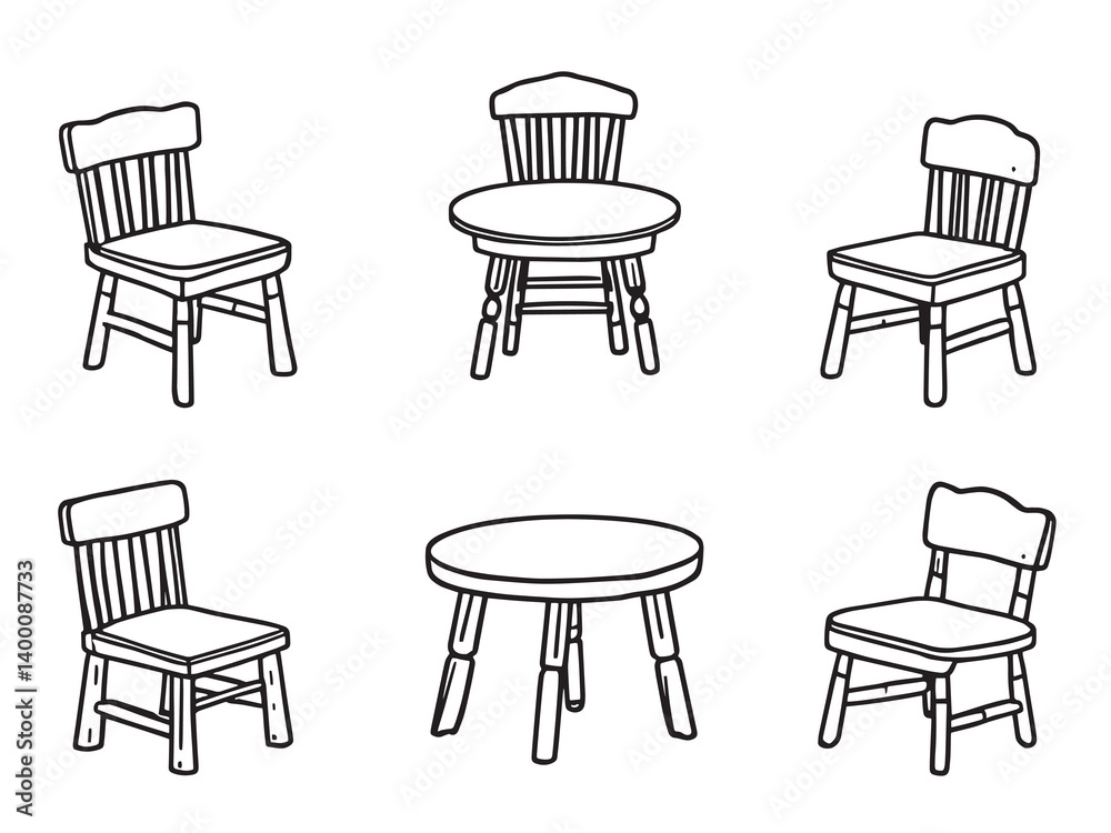 Kids Table and Chairs Simple Line Art Set Kids Table and Chairs Simple Line Art Set