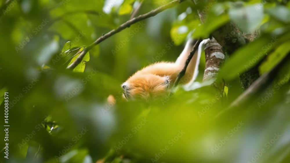 Mittermeier's ta marin monkey exploring rainforest canopy