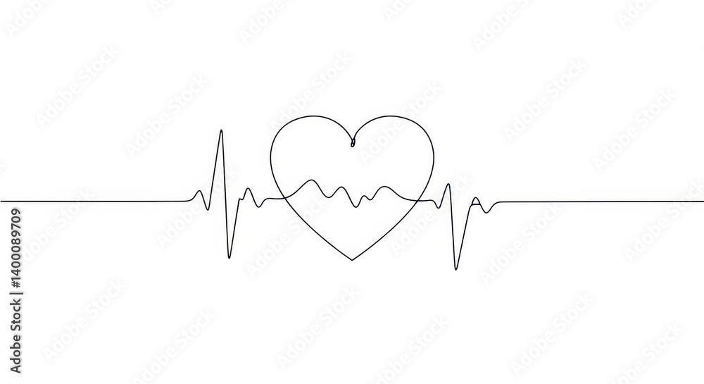 Heartbeat line art illustration with heart shape in the middle on a plain white background design art Heartbeat line art illustration with heart shape in the middle on a plain white background design art