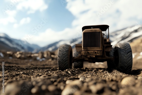 Historicalthemed grader in retro construction zone, vintage machinery look, 3D illustration photo