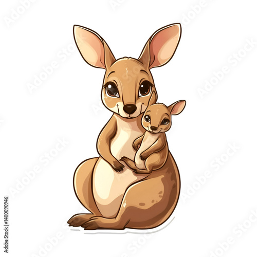 Anime kangaroo adventure outback sticker design whimsical close-up cute baby concept