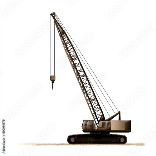 a retro crane machine clipart, vintage construction equipment, muted palette, isolated on white background